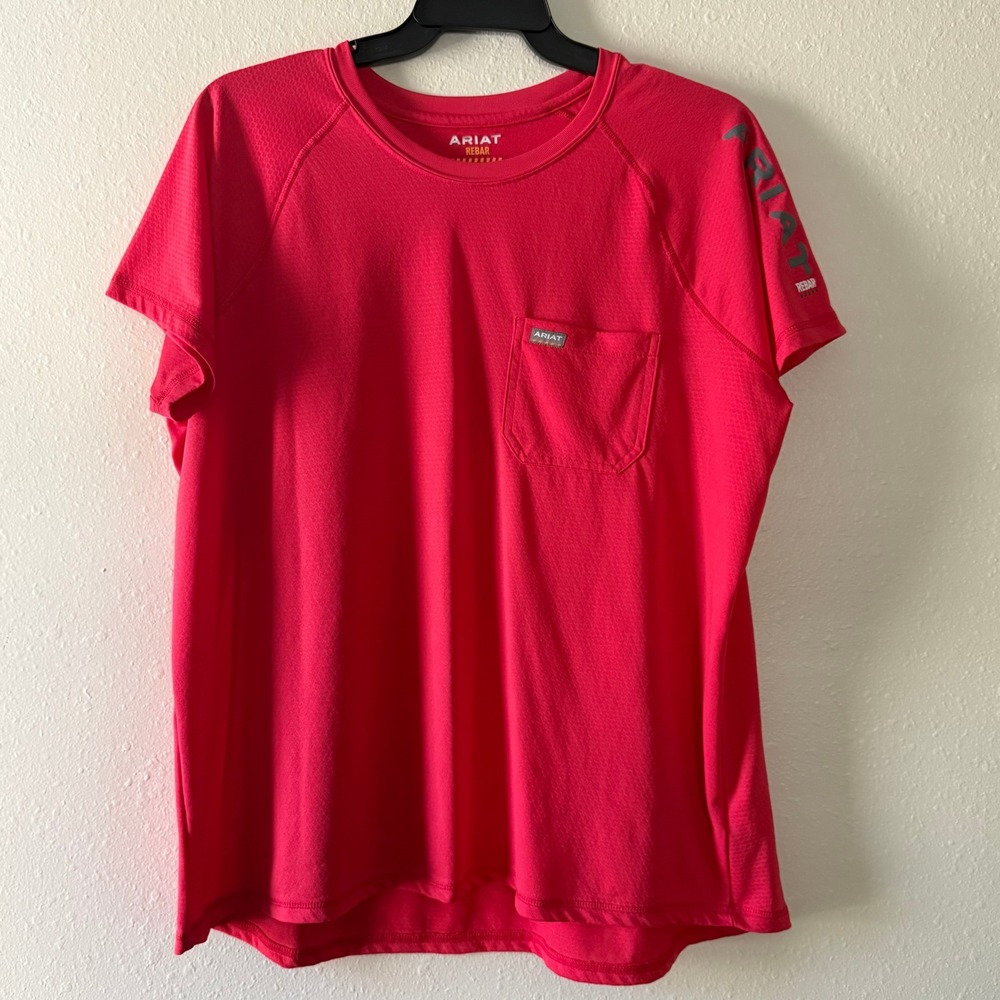 Ariat Rebar Womens 1X Pink Short Sleeve Pocket Work T-Shirt Graphic Tee